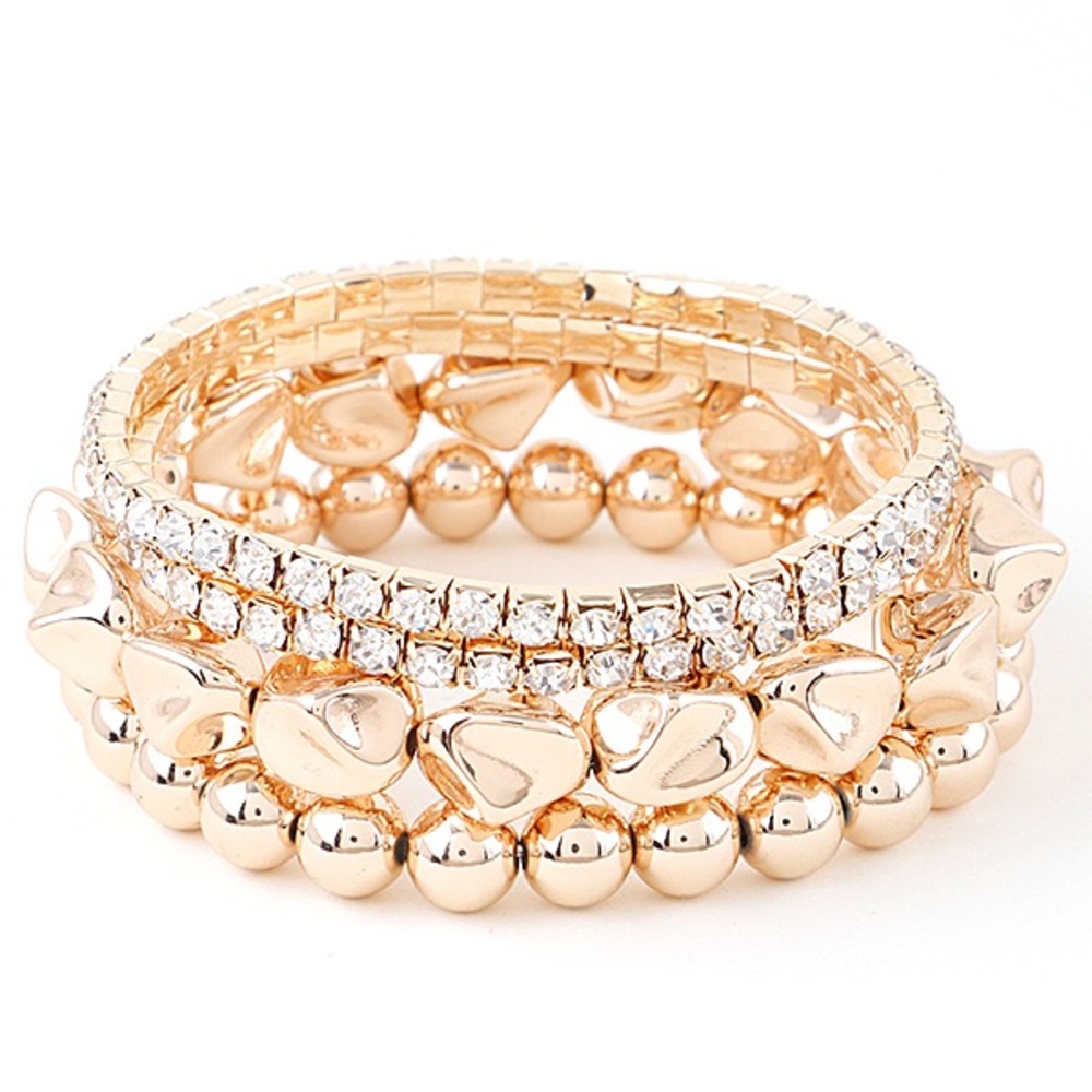 4 PCS Gold & Rhinestone Stretch Bracelets